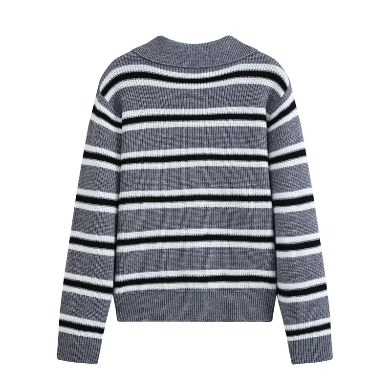 Guobioziy Women's Striped Knit Polo Sweater Half-Zip Pullover Long Sleeve Casual Loose Top for Fall and Winter