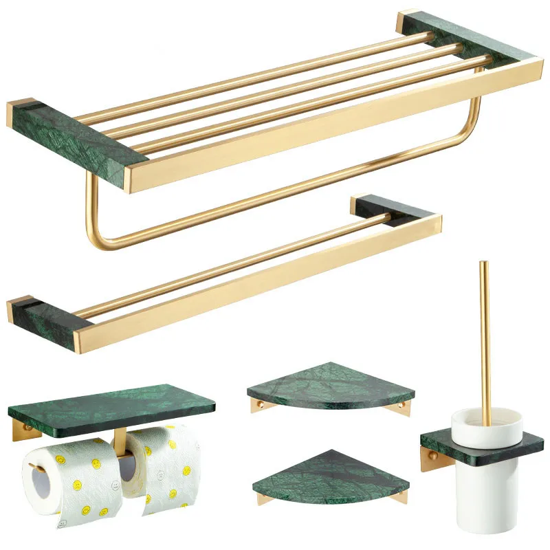 

Bathroom Accessories Set, Corner Shelf ,Towel Rack,Paper Holder,Towel Bar,Towel Hanger Marble and Brass Bathroom Hardware