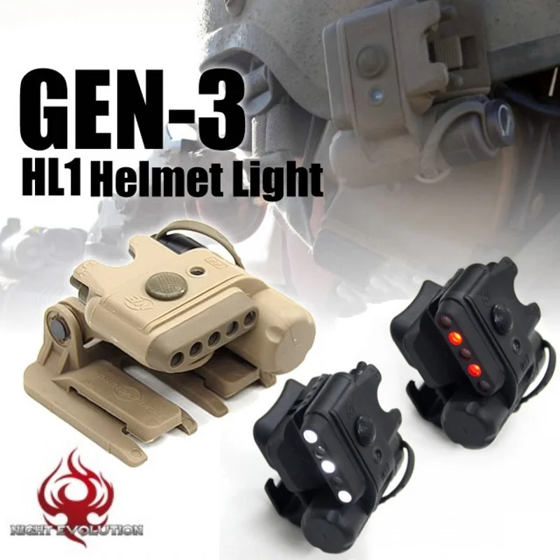 

Night Evolution Airsoft Gen3 HL1 Helmet Light White Red IR Led Light NE05003