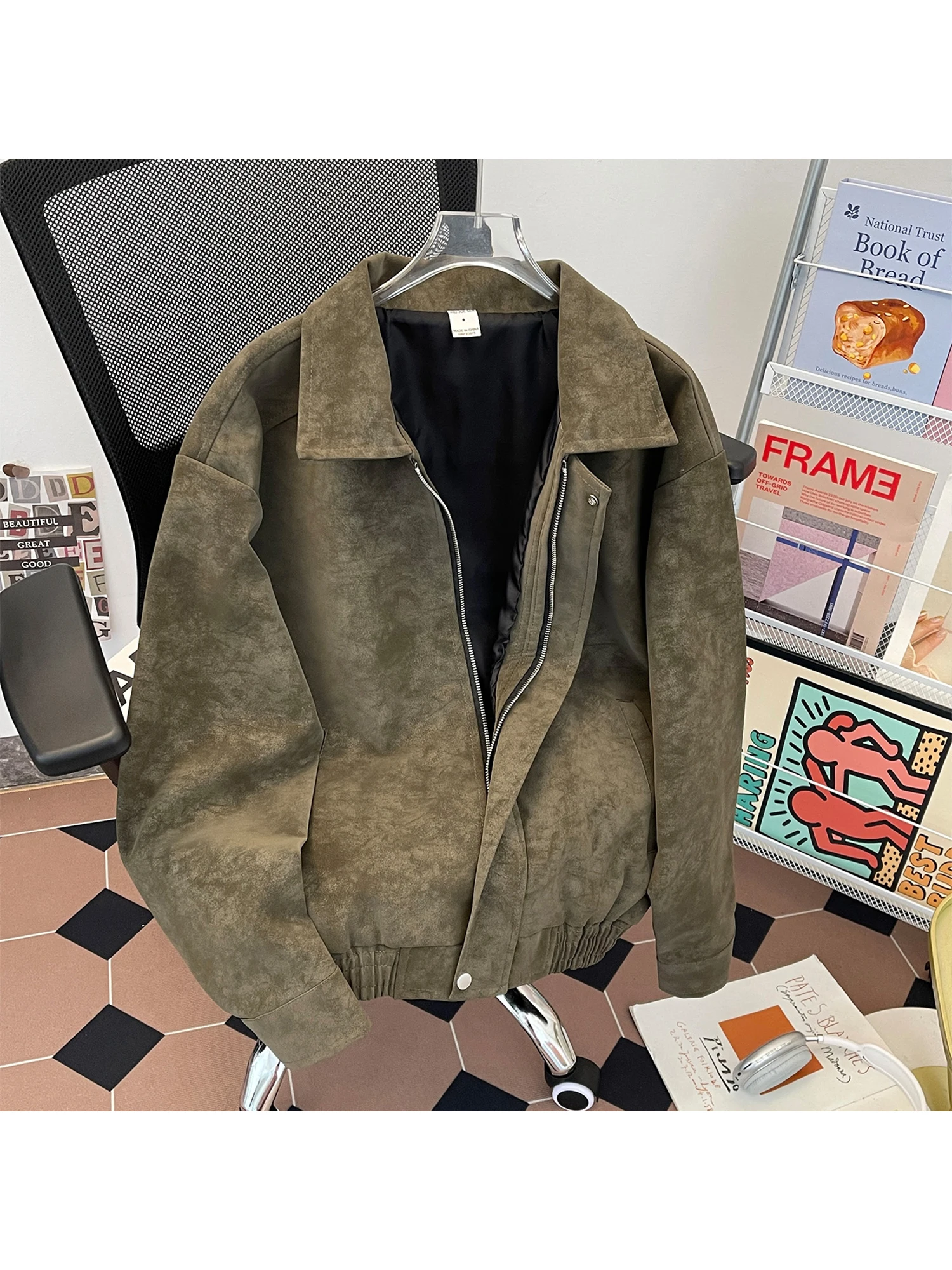 سترة نسائية من جلد البولي يوريثان باللون الأخضر معطف عتيق ملابس الشارع للدراجات النارية موستانج سترة 2000s ملابس خروج عتيقة للخريف ملابس خارجية 2025