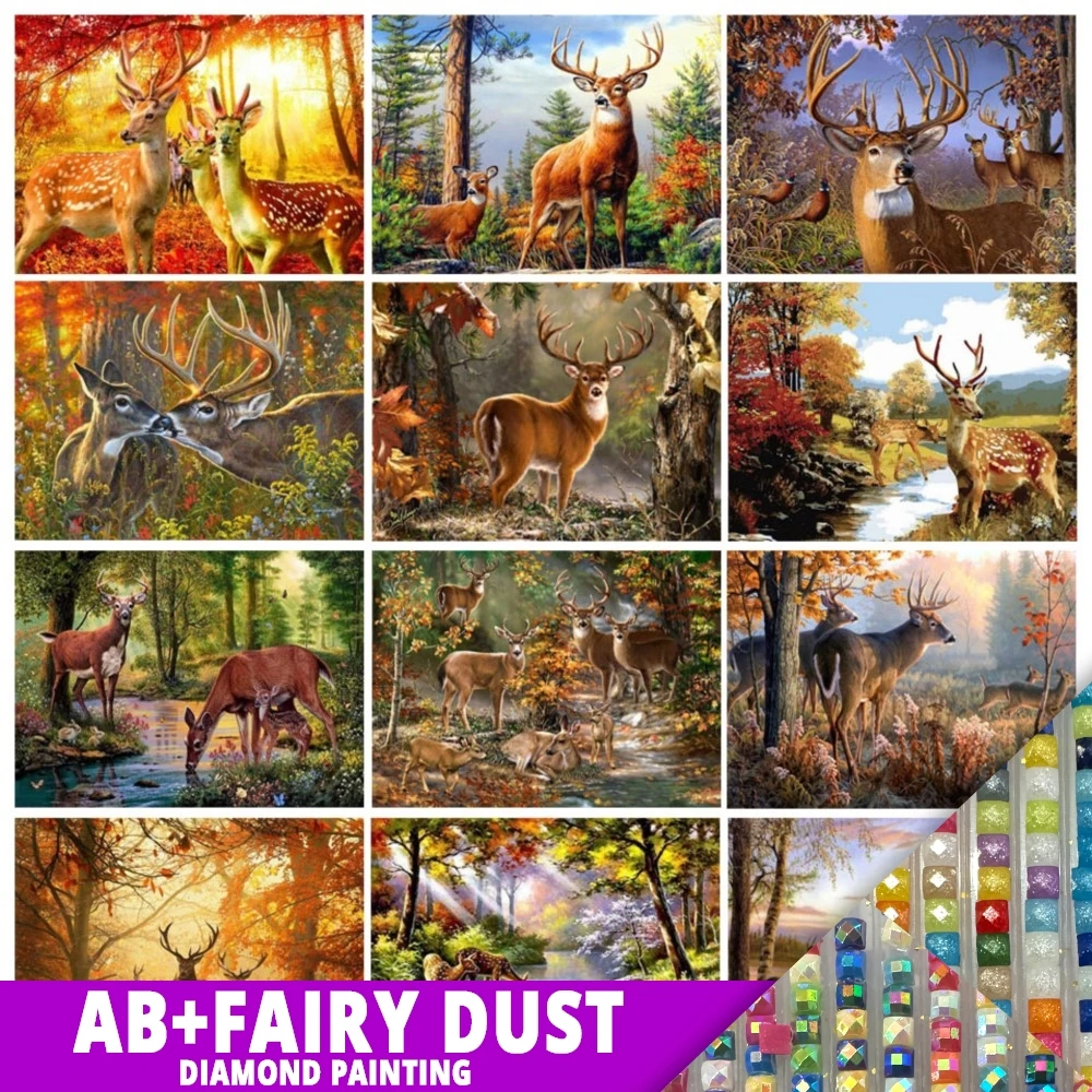 AB Fairy Dust 5D DIY Diamond Painting Animal Elk Forest Embroidery Set Handicraft Mosaic Picture Mural Home Decor Gift