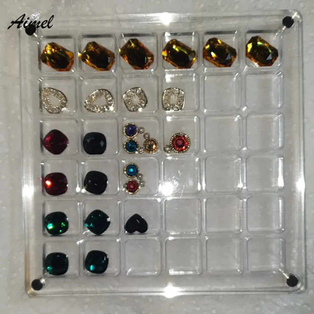 Clear Nail Rhinestone Storage Box Tiny Grids Nail Art Crystal Diamond Jewelry Accessories Organizer  Decoration Display Showcase