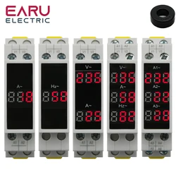 Din Rail 18mm Voltage Current HZ Meter AC 80-500V 220V 380V 100A Modular Voltmeter Ammeter LED Indicator Digital Volt Tester