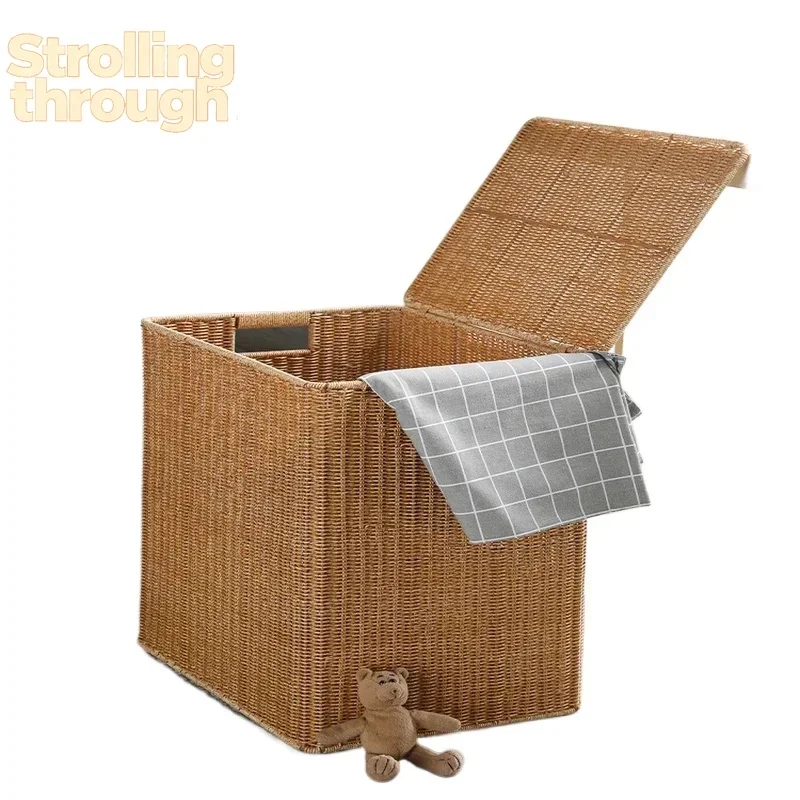 

Rattan-Style Flip-Top Laundry Basket, Large Storage Bin for Bathroom, Toilet Clothes, Toys Organizer, Household Space Saver