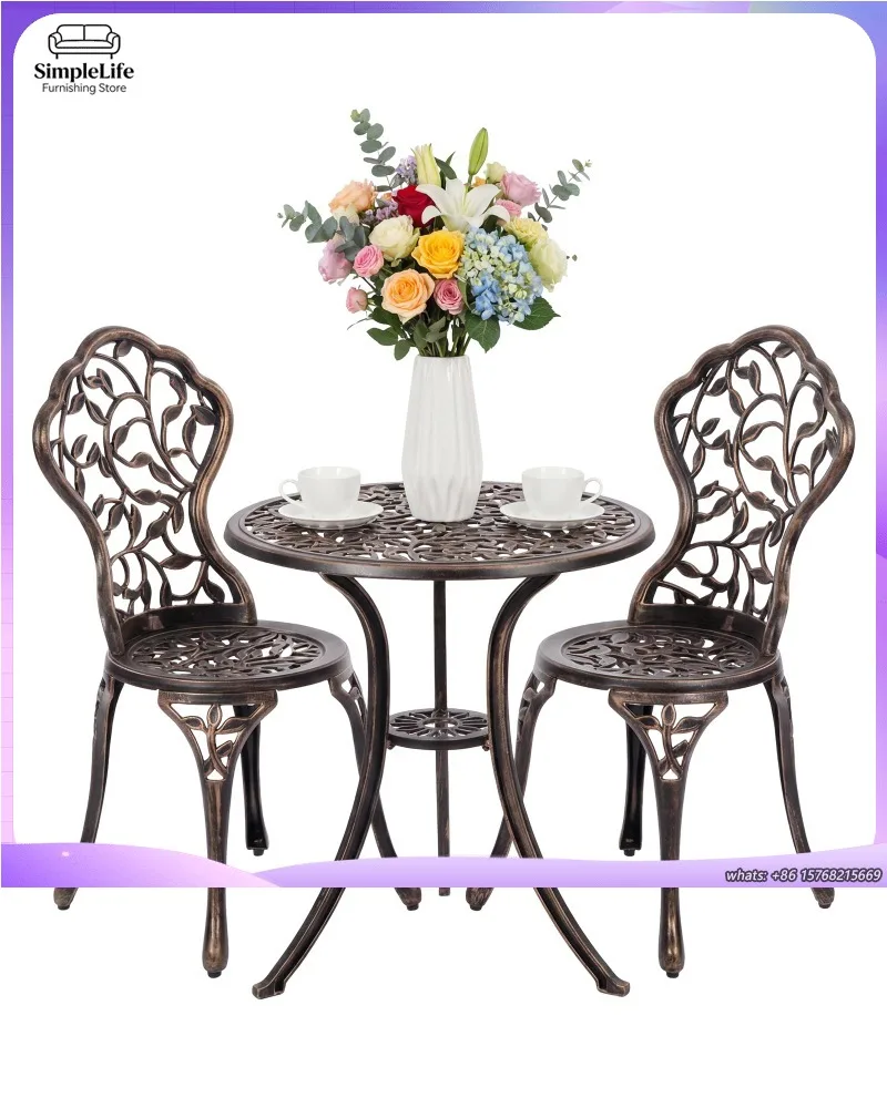 

3 Piece Cast Aluminum Bistro Set Outdoor Garden Furniture Set Balcony Terrace Set with 2 Chairs and 1 Table Load Capacity 120