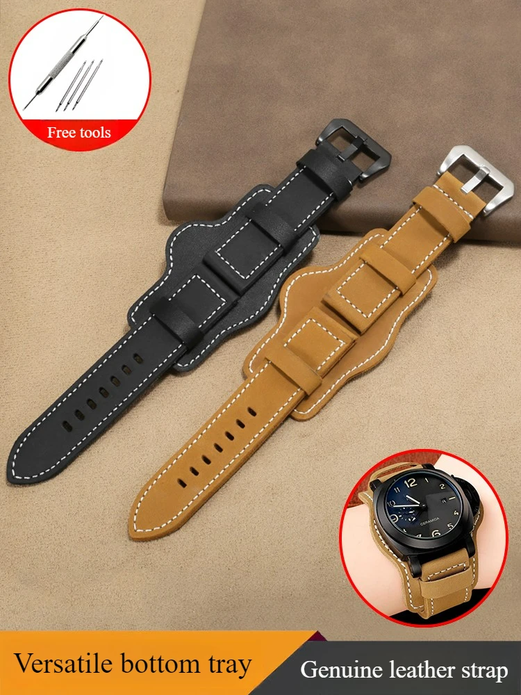 

Fit PAM Fossil Timex Tray Crazy Horse Leather Strap 22 24mm Men
