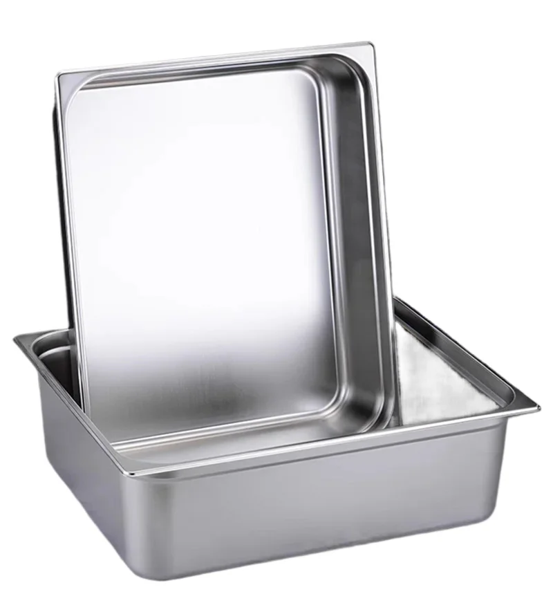 Big 1/1 2/1 gn pan square basin Rectangle tray basin with lid stainless steel Food Chafing Buffet restaurant milk tea shop plate