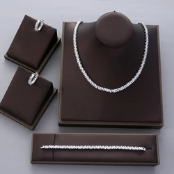 Luxury Irregular Waterdrop Necklace Earring Bracelet Set Full Cubic Zircon Tennis Chain Dubai Women Party Jewelry S392