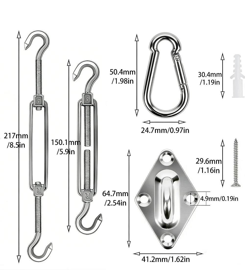 Edelstahl-Sonnensegel-Montage-Set, Hochleistungs-Campingzelt-Hardware-Kit für die Befestigung von Sonnenschutz im Haus- und Gartenbereich. – Detail 1