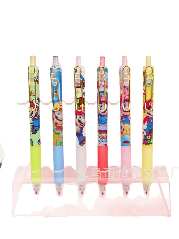 6 قطعة أنيمي سوبر ماريو هلام القلم الكرتون 0.5 الصحافة السوداء قلم توقيع معبأة بشكل فردي طالب القرطاسية بالجملة #2