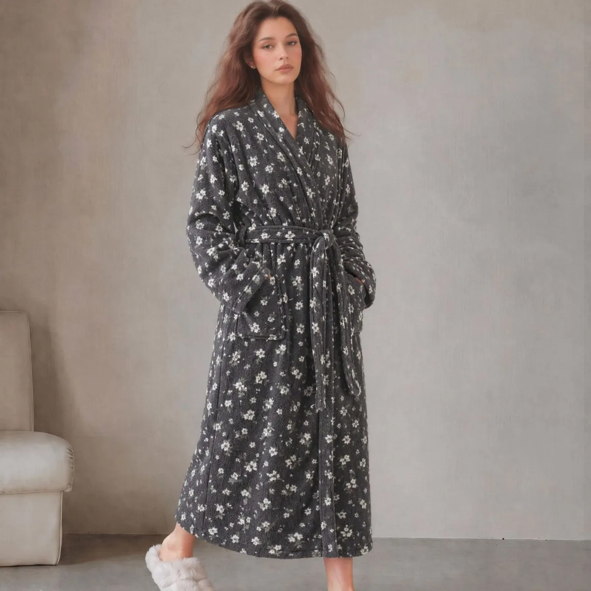 Winter Coral Fleece Bathrobe Women Comfortable Warm Kimono Bath Robe Cozy Kimono Shower Robe Loose Peignoir Nightgown Sleepwear