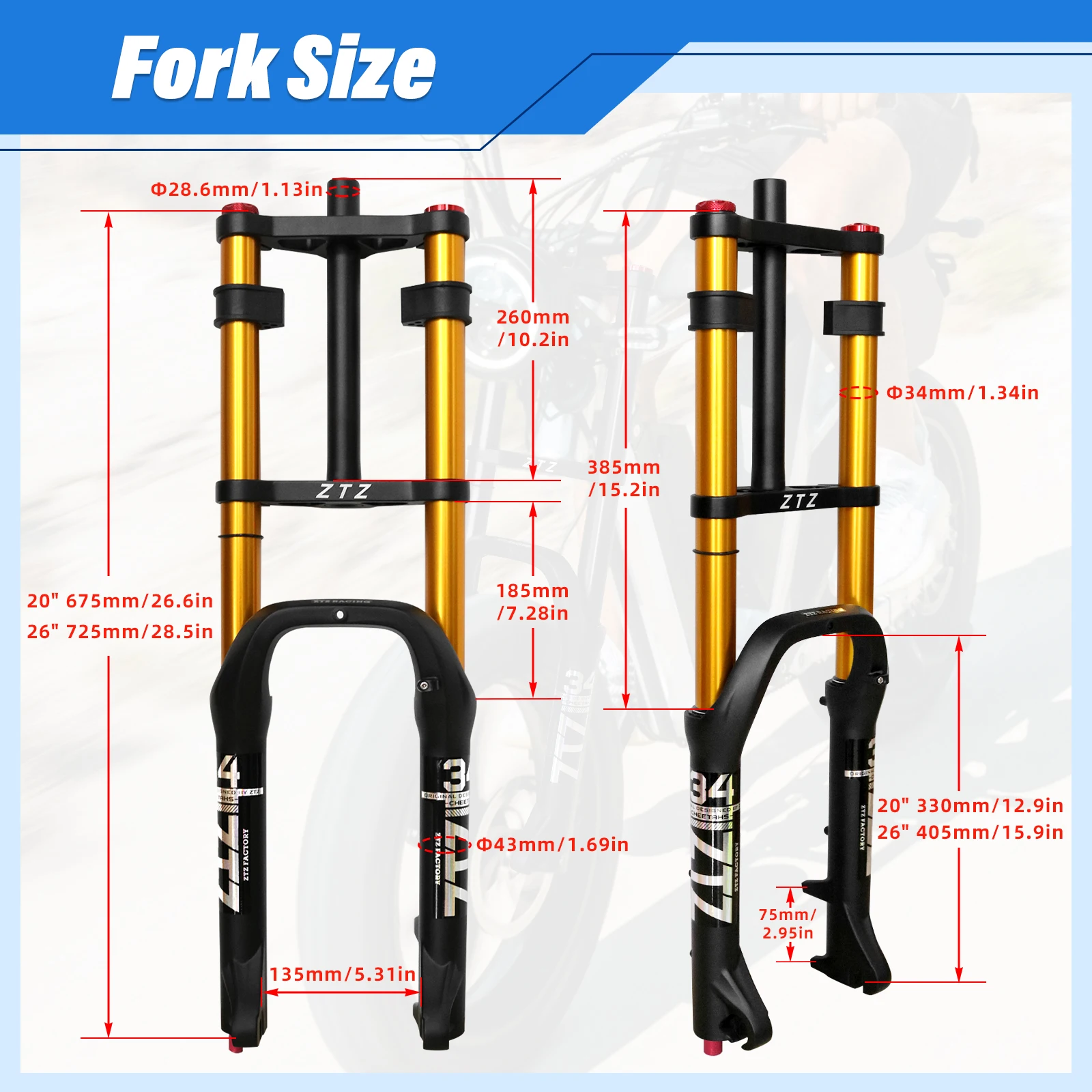 ZTZ 4.0 Fat Tire Bike Fork 180mm Travel