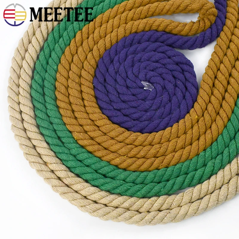 5/10M 12mm 3 Shares Twisted Cotton Rope Woven Braid Cord Meetee Bag Drawstring Strap Decorative Macrame Ropes Sewing Accessory