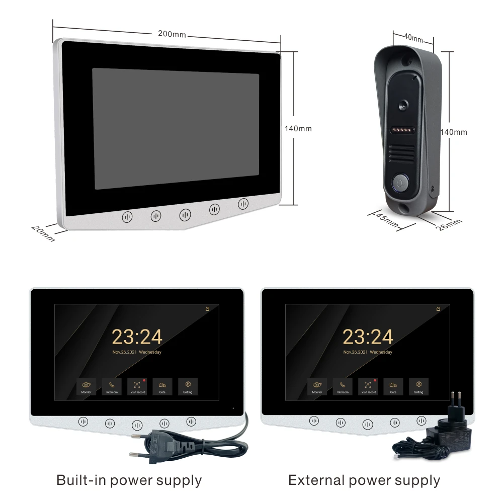 1080p Home Intercom-System, 7 "ips fhd Bildschirm und Metall gehäuse Türklingel, mobile Erkennung, Bildsp eicher, ID-Karte entsperren,