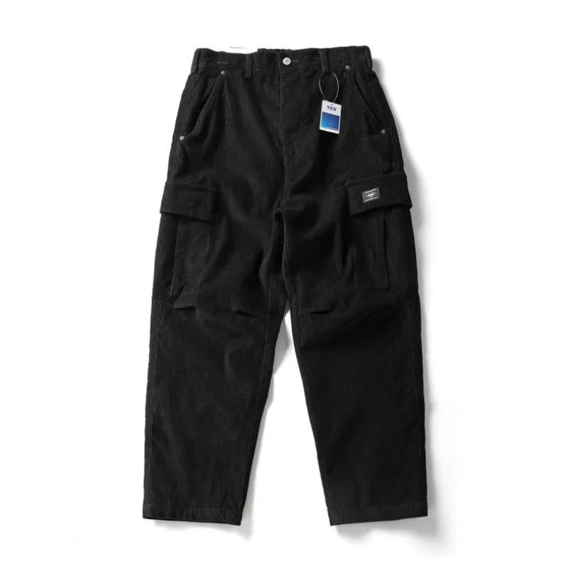 Pantalon Cargo à Jambes Larges en Velours Côtelé pour Homme, Streetwear, Mode Décontractée, Optique, Amikaji, Baggy, Fjj