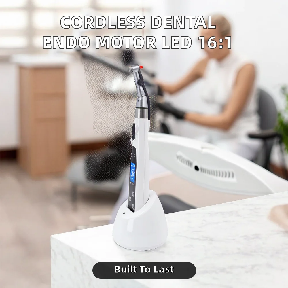 Elektrische den tal Endo-motor Draadloos LED 16:1 Contrahoekreductiekop Roestvrijstalen handstuk met lage snelheid