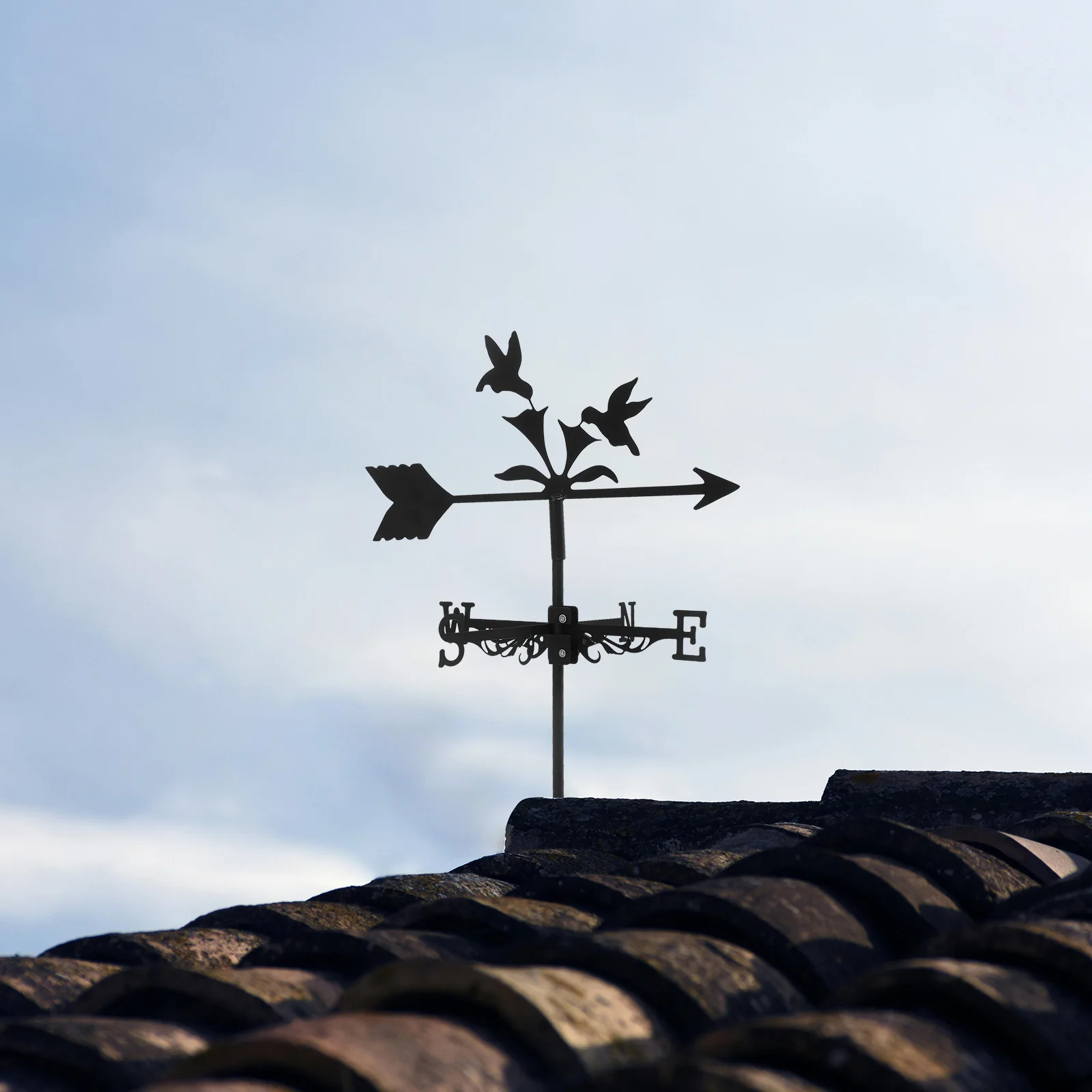 

Sturdy Iron Weather Vane for Outdoor Gardens Wind Direction Indicator Decorative Yard Ornament Roof Mountable Ground Stake Metal