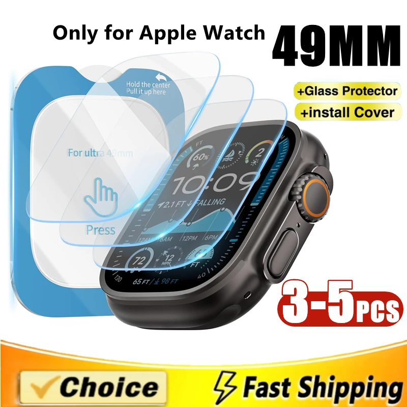 

3-5Pcs Tempered Glass For Apple Watch Ultra 49mm Accessories Screen Protector HD Film iWatch Ultra automatic installation