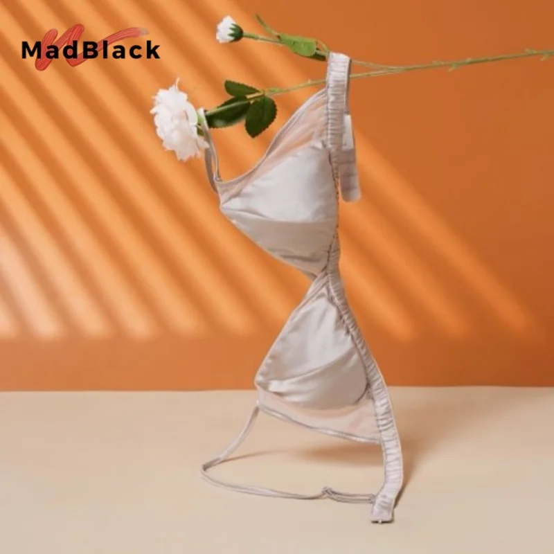 

Бюстгальтер-бралетт MadBlack из 93% шелка и 7% спандекса, атласные трусики, женское бесшовное белье с треугольными чашками, коллекция Healthy 2026 Spring A63104JF