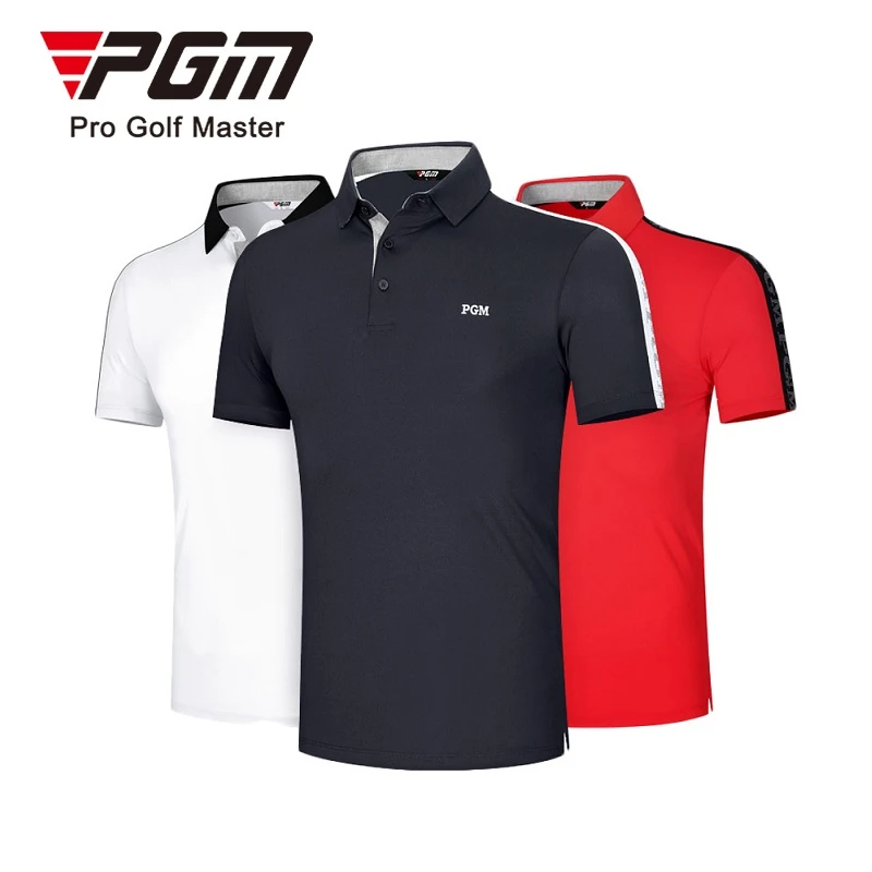 

PGM Golf Shirts for Men Fashion Summer Sport Wear Short Sleeved Tops Polo Shirt with Elastic Quick Dry Fabric Split Hem M To XXL