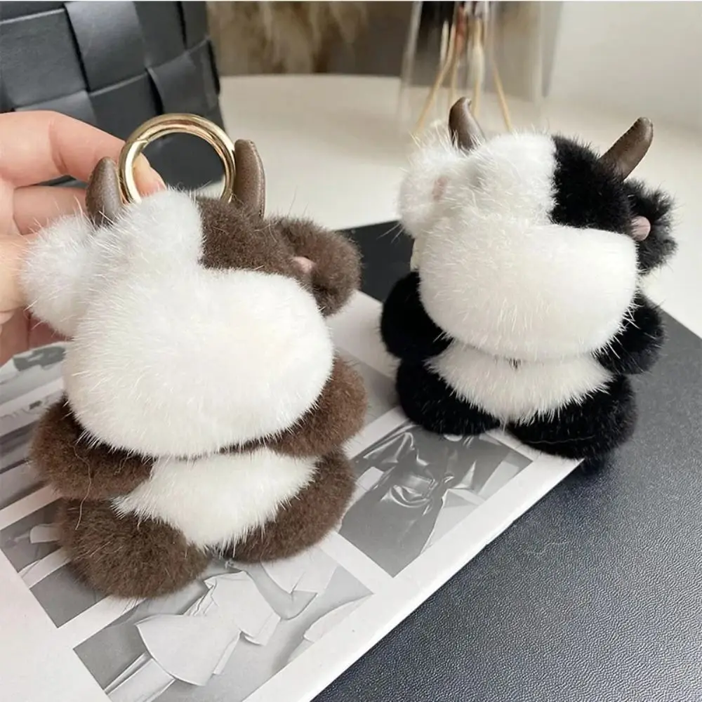 Boneca chaveiro longo juba bezerro pingente de pelúcia recheado com chifre de pelúcia vaca chaveiro saco macio decoração bonito animal chaveiro criança meninas