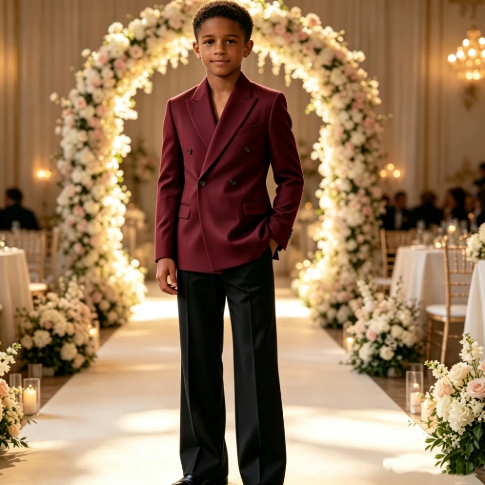 Double Breasted Modern Slim Kids Wedding Suits For Boy 2 Pieces Peak Lapel Child Tuxedo Tailor Made Wedding Celebration Outfit