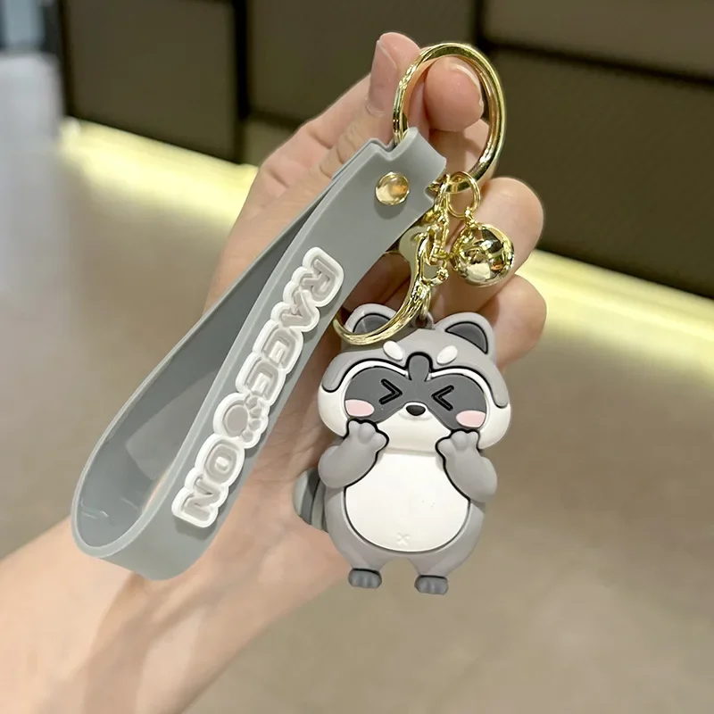 Cartoon Cute Raccoon Animal Silicone Doll Key Chain Creative Trend Cartoon Girl Heart Soft Glue Key Chain Pendant Wholesale