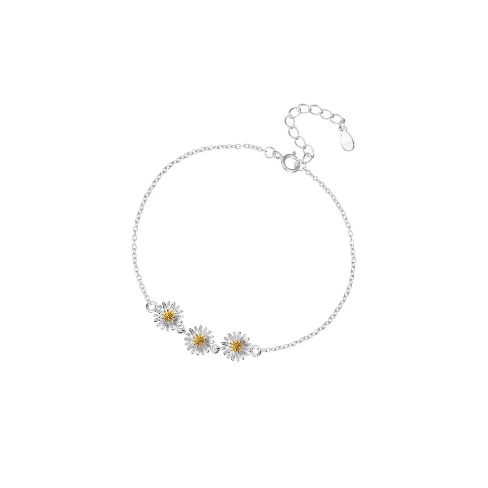925 Sterling Silver Simple Daisy Flower Ornament Bracelet for Women  Temperament Jewelry Accessories