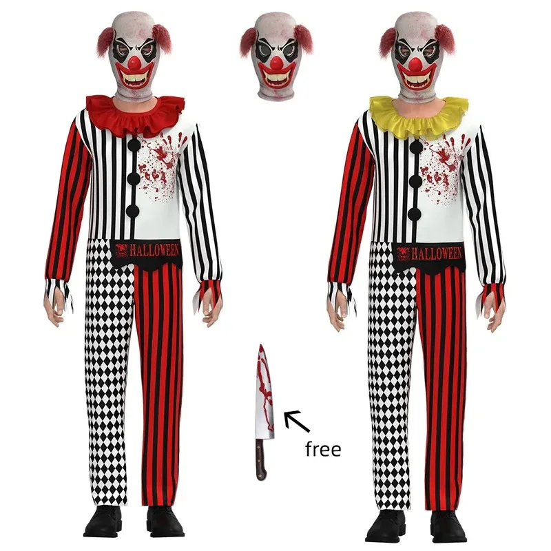 

2024 New Ghost Clown cosplay costume Halloween children's onesie suit Role-play costume Christmas horror queue costume