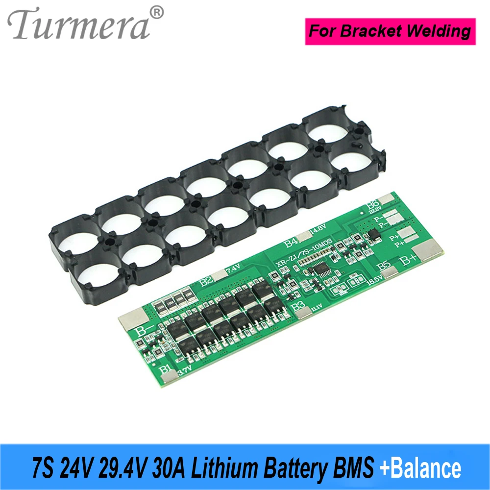 

Turmera 7S 30A Balance BMS 24V 29.4V Lithium Battery Protection Board Can Welding 18650 Battery Holder for E-bike E-scooter Use