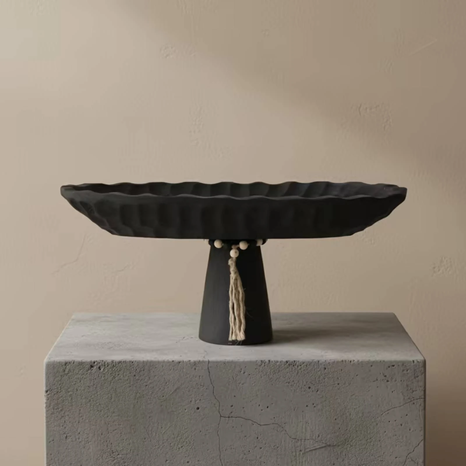 Pedestal Tray Decorative Fruit Bowl with Pedestal Oval Fruit Dish Wabi-Sabi Footed Bowl Rustic for Home Decorators, Dining Table