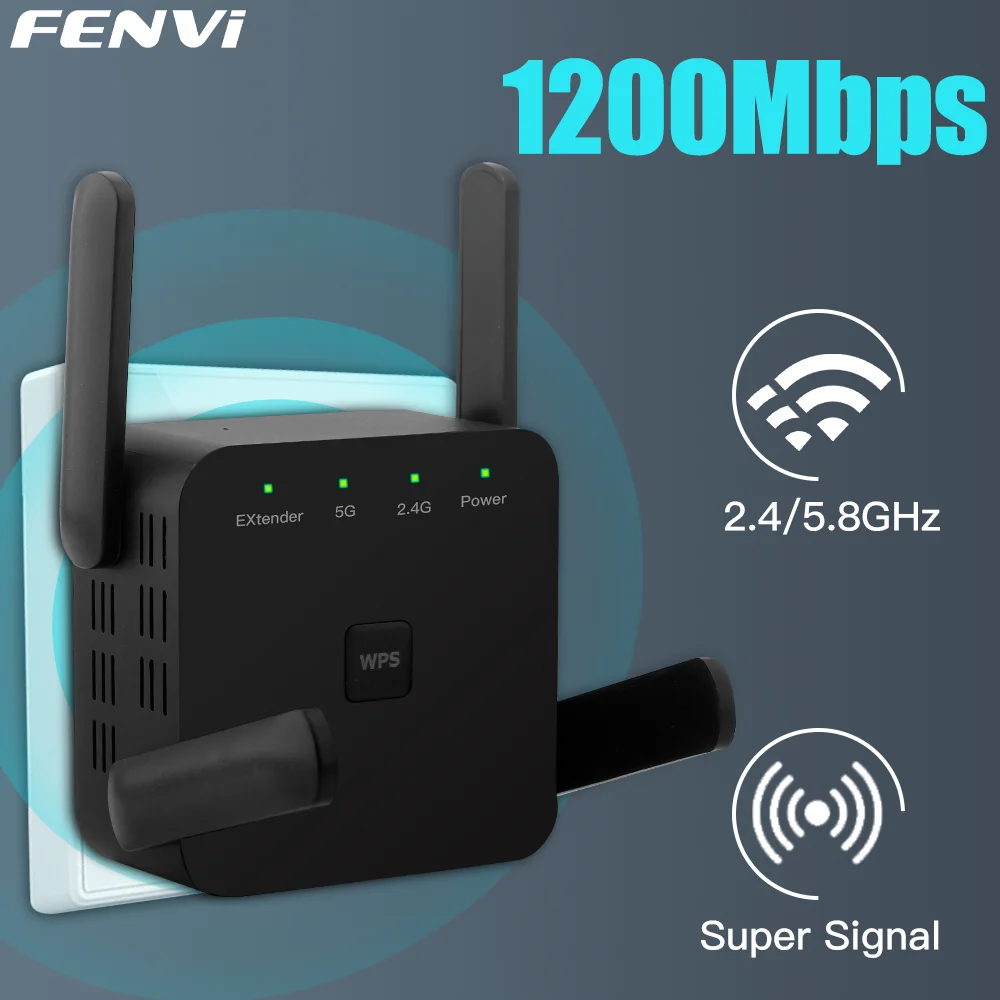 FENVI 5Ghz 1200Mbps WiFi Repeater Router WiFi Extender Amplifier Dual-Band 2.4G/5GHz Long Range Network Wi-Fi Signal Booster AP