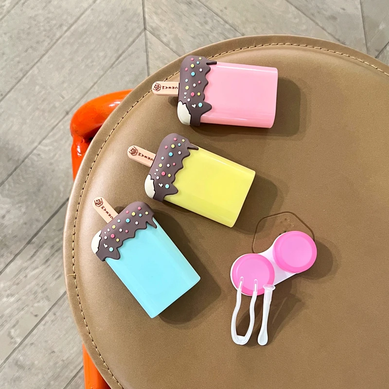 Cute Ice Cream Popsicle Contact Lens Companion Box Colored Lenses Container Box for Party Travel Set Clip Tweezers Fast Delivery