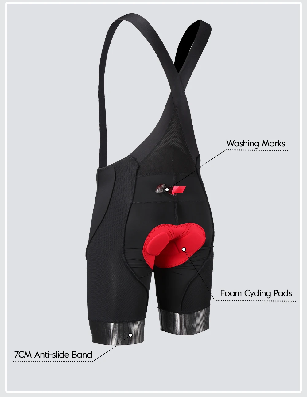 RION Herren Radsport-Trägerhose Gepolsterte Tights Rennrad MTB Fahrradbekleidung Atmungsaktiv 5H Reithose Hyosung Creora Elastan – Detail 8