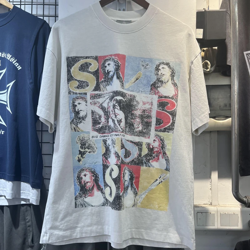 

New Street Saint Animation Print T-shirt Men's High Quality Summer Women's Saint Hip Hop Cotton Short Sleeve T Shirt