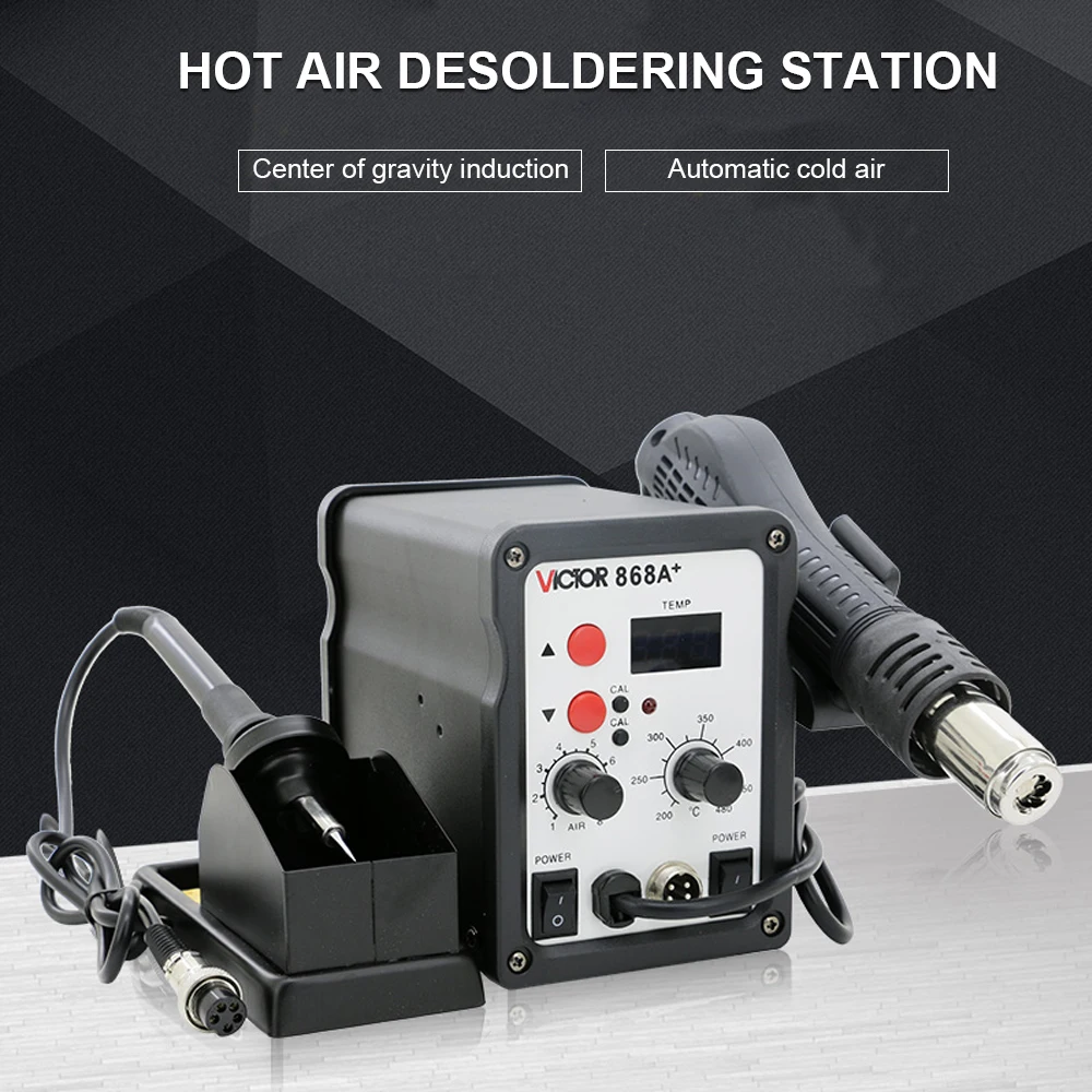 Victor 868A + Estação De Solda 2 em 1 Display Digital SMD Retrabalho Hot Air Gun Solda Ferro 220V ESD Soldagem Reparação Desoldering