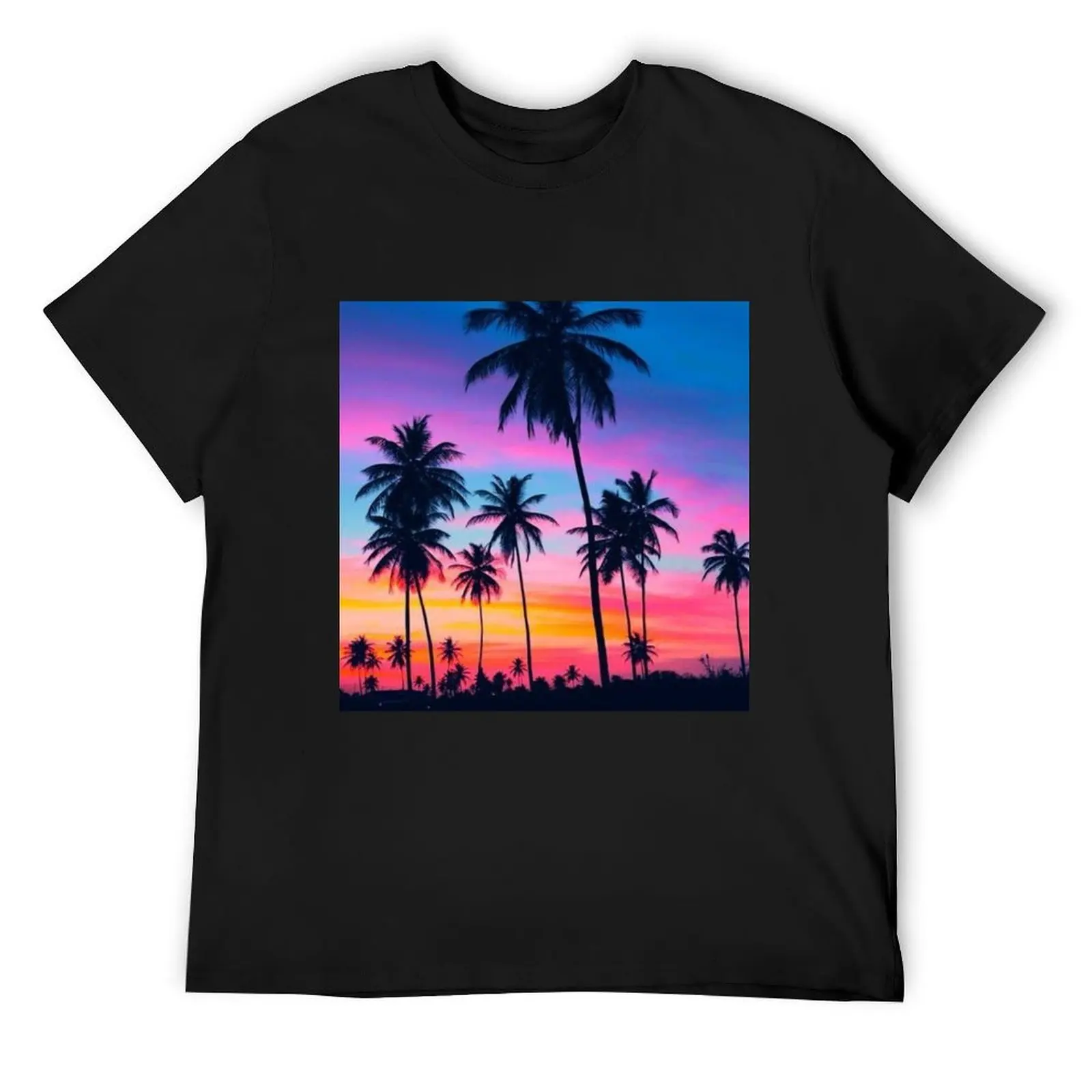 

Tropical Pink Sunset Palm Tree T-Shirt plus size tops customs design your own quick-drying Short sleeve tee designer t shirt men