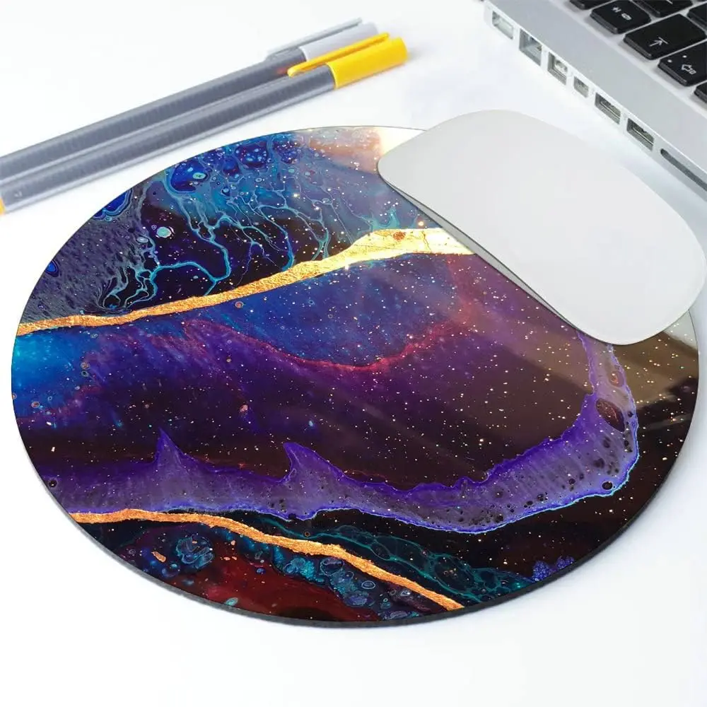 Round Mouse Pad Purple Gold Marble Gaming Mouse Mat Waterproof  Non-Slip Rubber Base MousePads for Office Home 7.9x0.12 inch