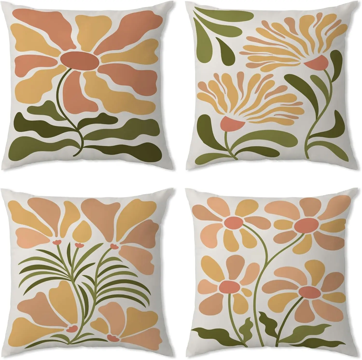 

4Pcs Retro Home Style Throw Pillow Covers Multi-layout Warm Tone Floral Pattern Cushion Cases for Study Lounge Hotel Decor