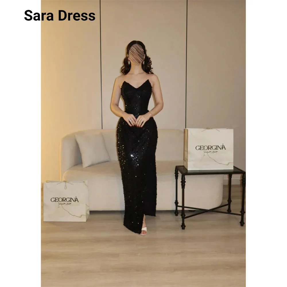 

Sara Custom Black Sweetheart Sequin Fishtail Elegant and Chic Luxury Evening Dresses for Events Women's Ball Gown Formal Dress
