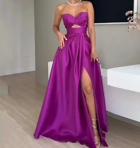 

Women's Dress 2025 Summer New Women's Solid Color Social Celebrity Style Fashion Hollow High Waist Temperament Evening Dress