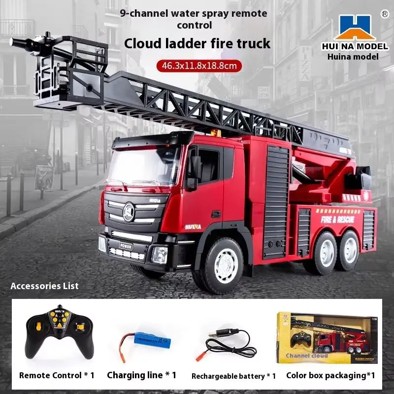 

1/18 Huina 1361 Радиоуправляемая воздушная лестница Пожарный грузовик 9 каналов с дистанционным управлением Готовый пластиковый распылитель Автомобиль Окрашенная модель игрушки Th23243
