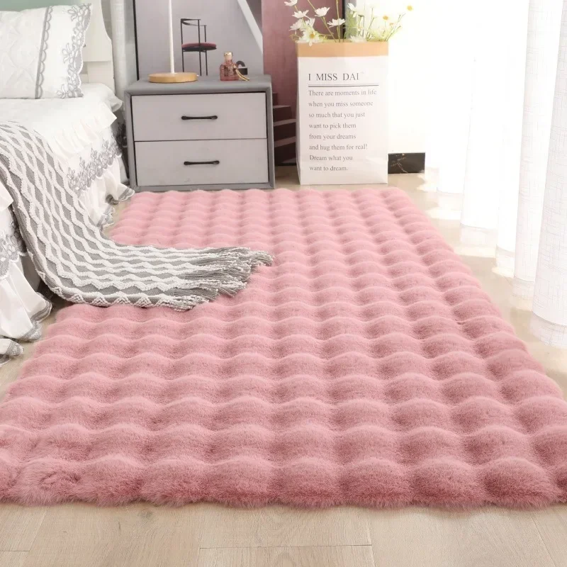 Imitation Rabbit Hair Bubble Velvet Carpet Anti-slip Soft Fluffy Bedroom Living Room Carpet Fashion Solid Color Comfortable Mat