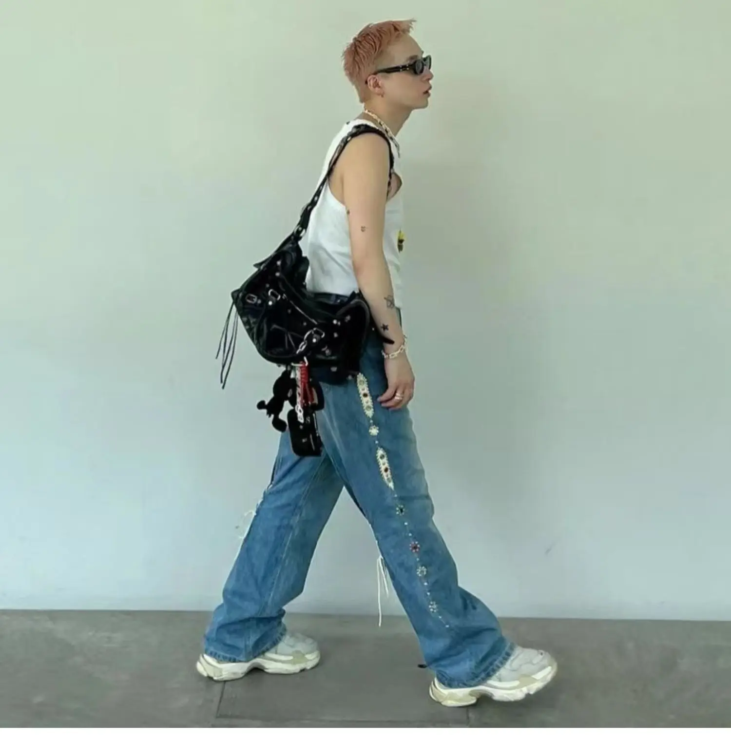 Hot Seller New 25ss Men Fashion Wide Leg Jeans  Kapital Hirata Style Wash Heavy Industry Rivet Cowboy Gemstone Pants