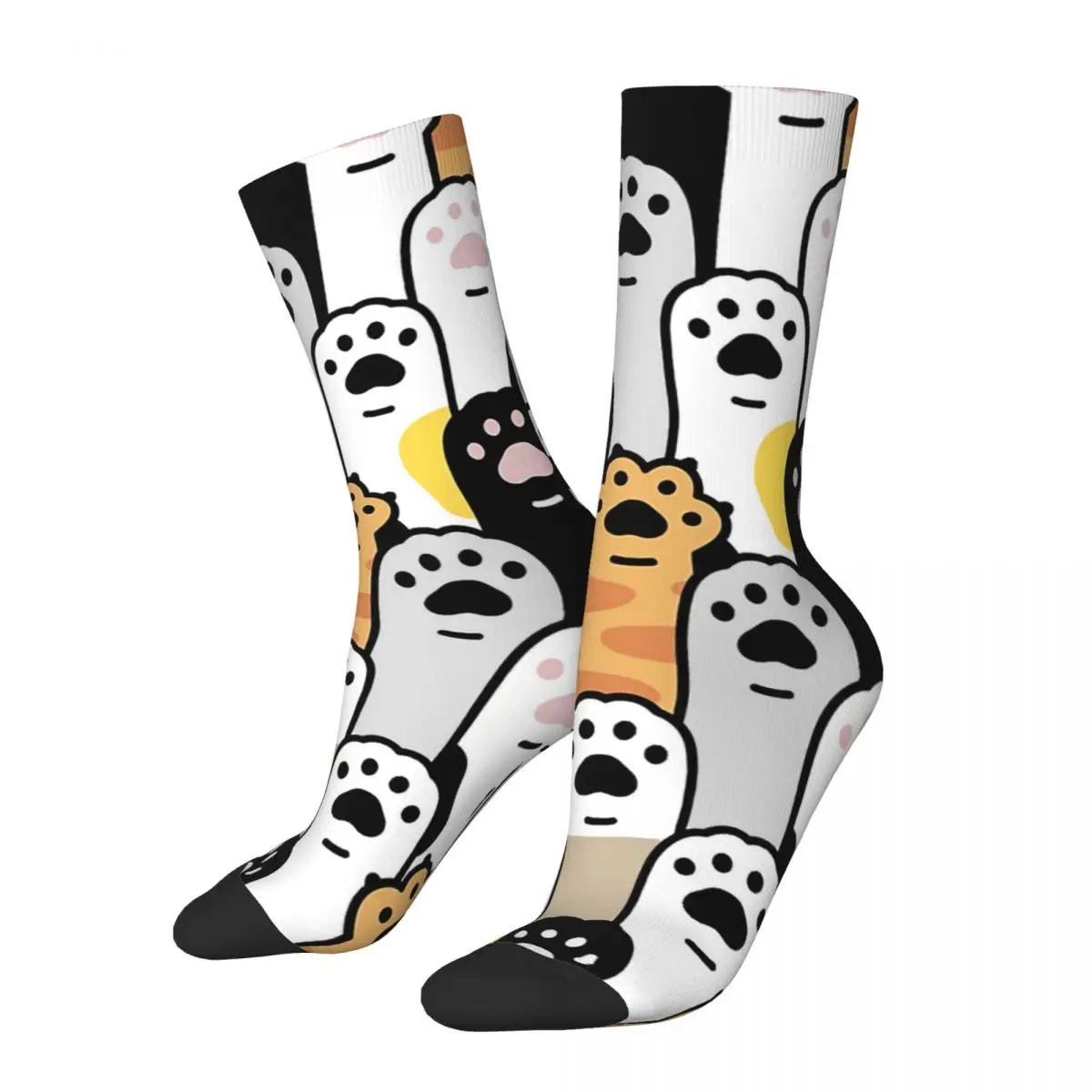 Funny Crazy Sock for Men Stand Paws Hip Hop Harajuku Cat Happy Quality Pattern Printed Boys Crew Sock Casual Gift