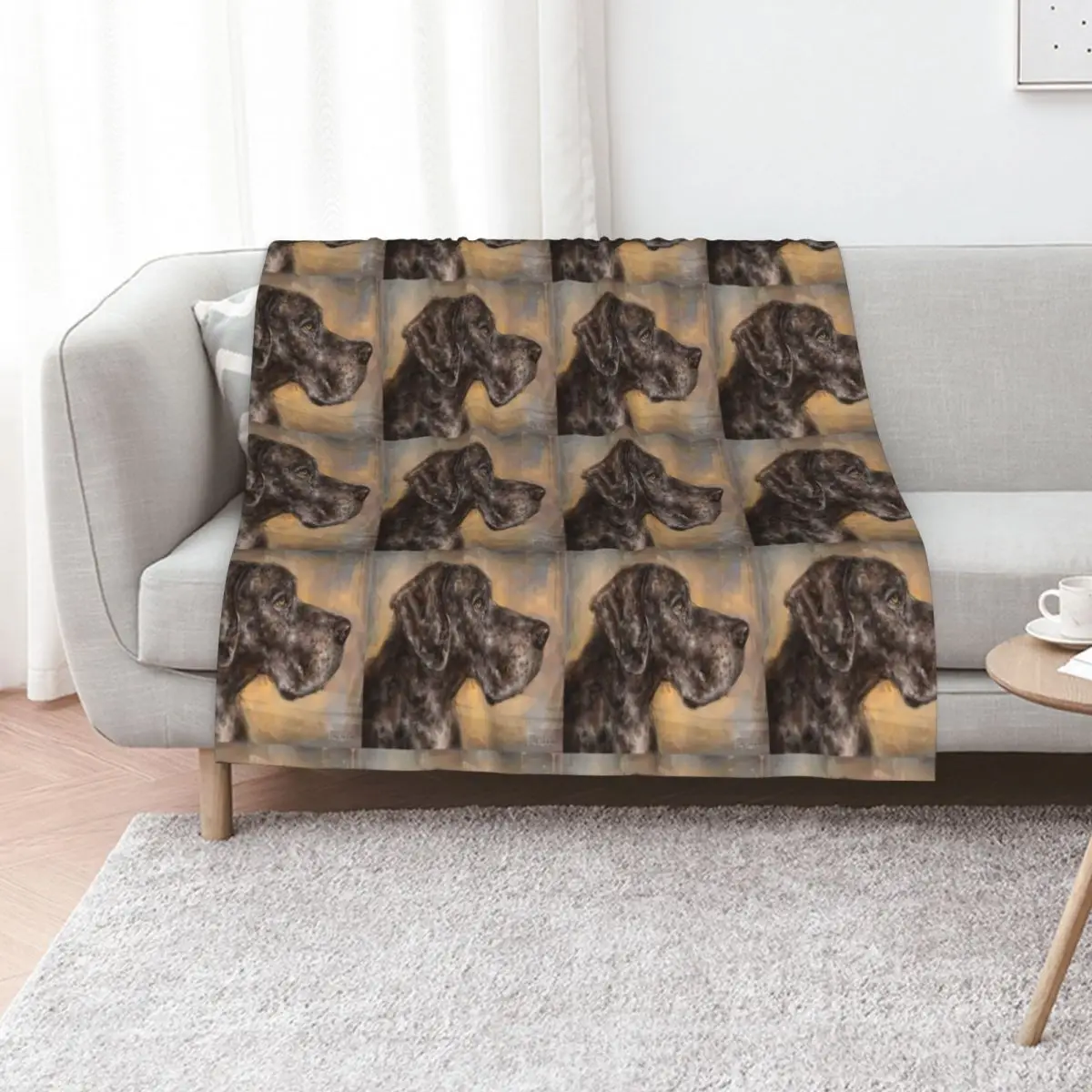

Painting of a Brown Brindle Great Dane Throw Blanket Beach Large Heavy Shaggy Blankets