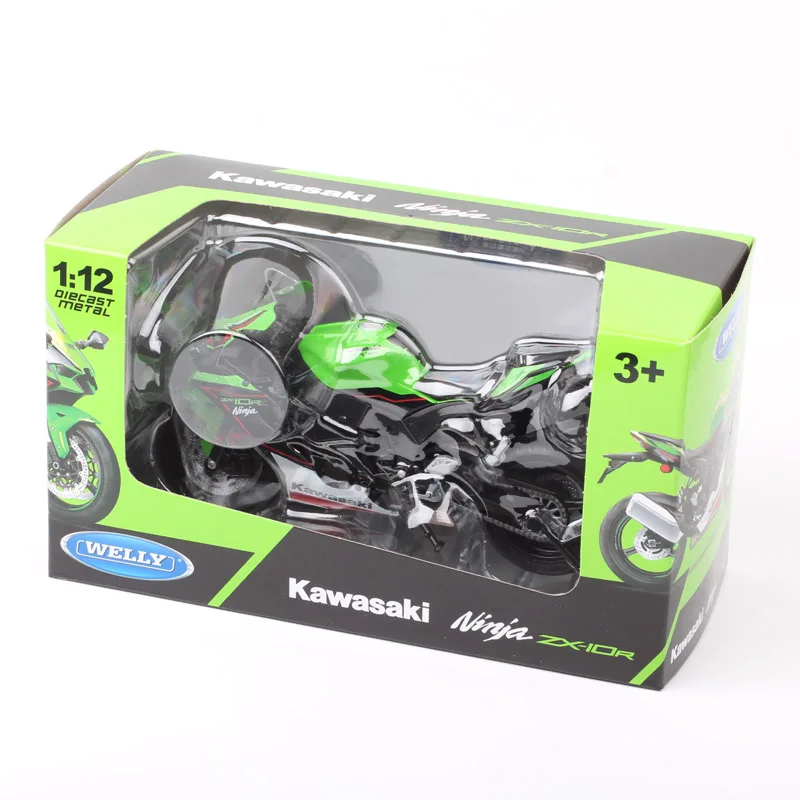 Kids Welly 1/12 Schalen 2021 Kawasaki Ninja ZX-10R ZX10R Motorfiets Model Motor Diecast Metalen Speelgoed Fiets Voertuig Hobby Gift Groen