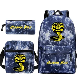 3 Pcs Set Lightweight School Bag With Movie Cobra Kai Print Backpack for Boys Girls Large Capacity Backpacks Kids Travel Bookbag