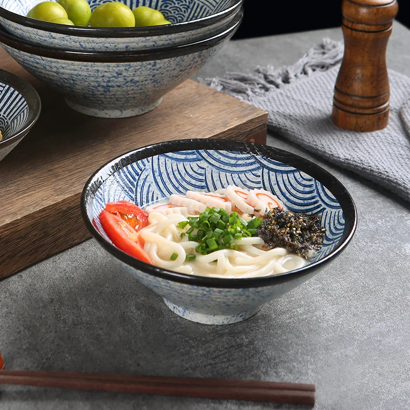 

Большая керамическая миска для риса в стиле ретро, коммерческая миска для лапши для домашнего использования в ресторане