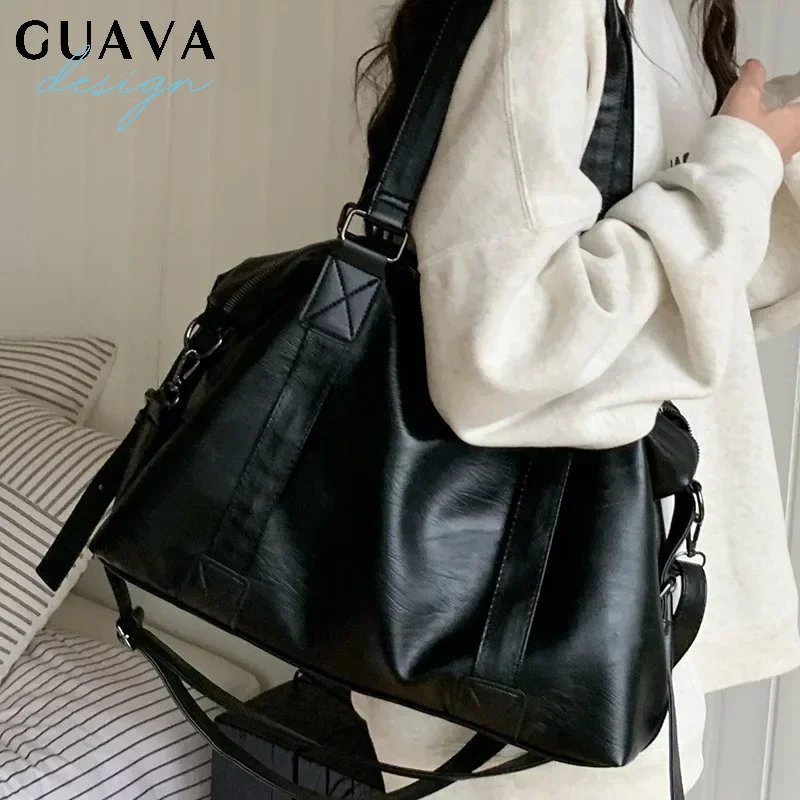 

Large Capacity Black Shoulder Bags For Women Large Shopper Bag Solid Color Soft Leather Crossbody Handbags Lady Travel Tote bags